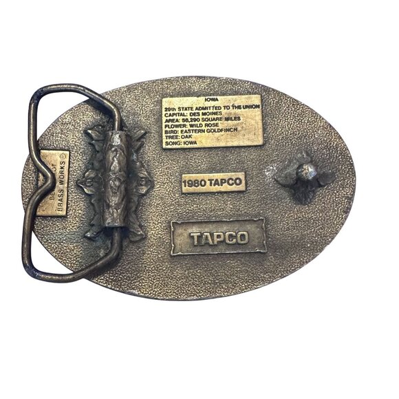 Vtg Belt Buckle Iowa A Place To Grow Farming Tractor Combine 1980 USA Made 3.5" - Picture 2 of 2